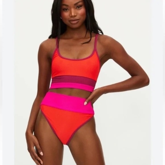 New! SET Beach Riot Eva Top Emmy Bottom Be Mine Colorblock Bikini 31404 - Picture 2 of 10
